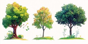 三棵形态各异的美丽树木