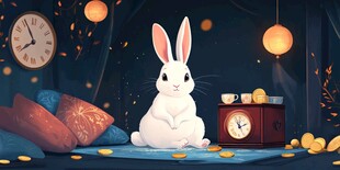 白兔夜坐 静谧温馨小场景