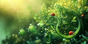 梦幻绿植与俏皮瓢虫景象