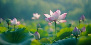 夏日绽放的娇艳荷花