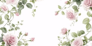 浪漫粉玫瑰绿叶边框图