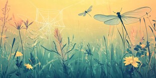 夏日草地间的蜻蜓与野花