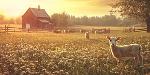 夕阳下的田园小羊