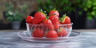 透明碗中鲜美的红草莓
