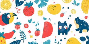 卡通水果动物缤纷图案