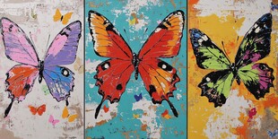 三联多彩蝴蝶艺术画作