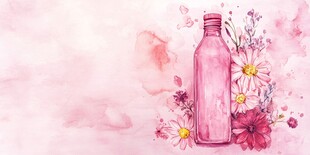 粉色梦幻花束与瓶子插画