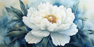 白色牡丹绽放于蓝调背景