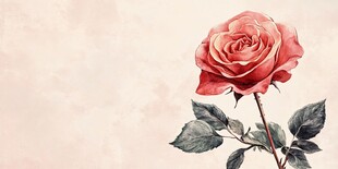 单枝红玫瑰水彩画