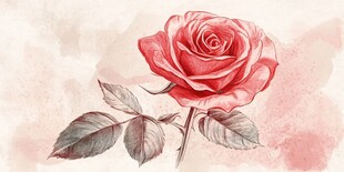 手绘红玫瑰插画
