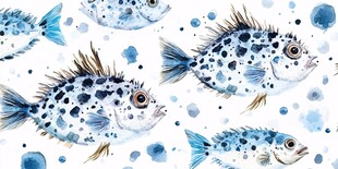 水彩斑点鱼的梦幻图案