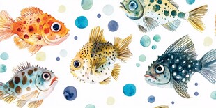 水彩风可爱小鱼图案背景