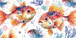 水彩风海洋小鱼插画图案