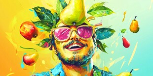 水果环绕的时尚个性男子