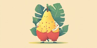 可爱拟人梨形象插画