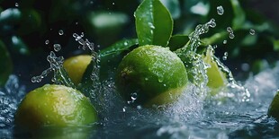 青柠入水溅起晶莹水花