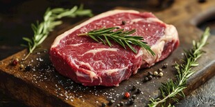 新鲜牛排配迷迭香与香料