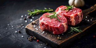 新鲜牛排配香料与迷迭香