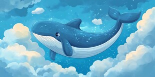 梦幻蓝鲸翱翔云海之间
