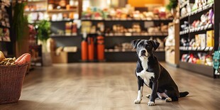 店内萌犬坐守购物篮