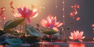 梦幻光影下的绽放荷花