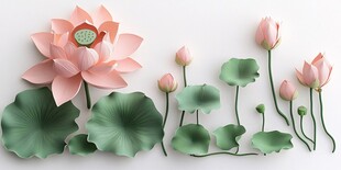 立体纸艺荷花与荷叶组合