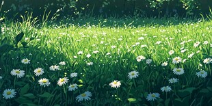 阳光下的雏菊绿草地