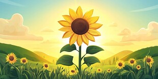 阳光向日葵田园风光插画