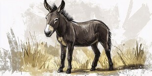 田野中站立的黑毛驴