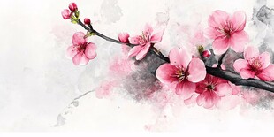 水墨粉桃枝 淡雅春日景