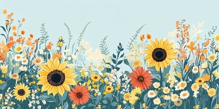 清新多彩花卉田园风景图