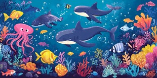 海底动物欢乐畅游图