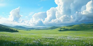草原绿野间的壮丽云景
