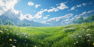 草原风光 蓝天绿野繁花