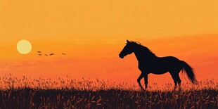 夕阳下独行的骏马