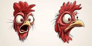 卡通公鸡的两种表情神态