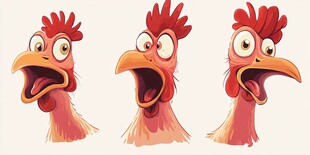 三只表情各异的卡通公鸡
