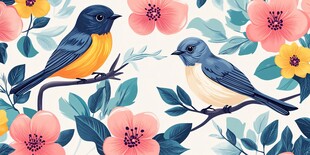 双鸟栖花图
