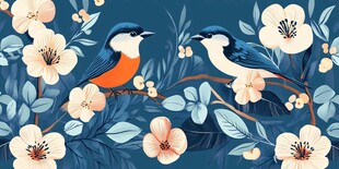 双鸟栖花图