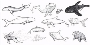 海洋生物手绘插画集合