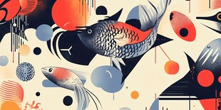 抽象风格锦鲤插画艺术