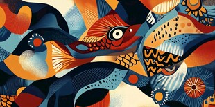 梦幻鱼群的抽象艺术世界