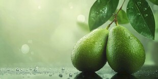 青嫩双梨带露显生机