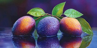 紫润鲜果带叶晶莹欲滴