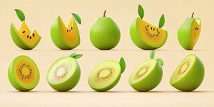 青苹果与猕猴桃的多样切面