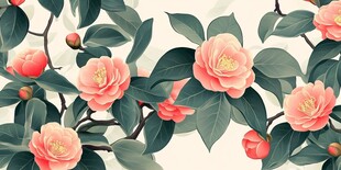 山茶花枝插画