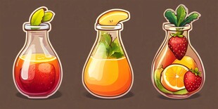 可爱插画风的三款水果饮品