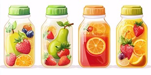 缤纷水果罐装果汁插画