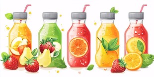 多彩瓶装鲜榨果汁与鲜果