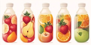多彩鲜果瓶装果汁插画